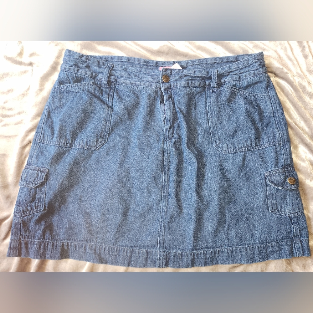 18W Woman Within Denim Skort, Cargo Pockets, 100% Cotton, Dark Wash